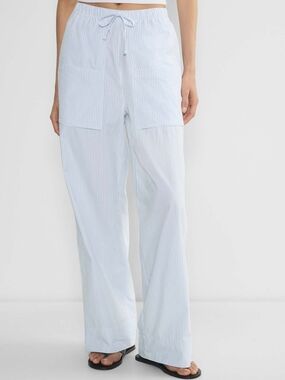 Babaton 100% Cotton Light Blue Stripe Drawstring Wide-Leg Pants Size XS